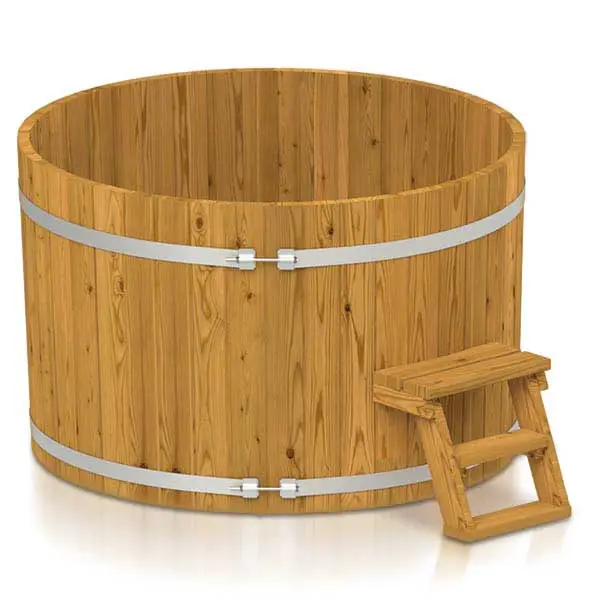Holzbadefass Rund ohne Ofen mit Treppe einfach