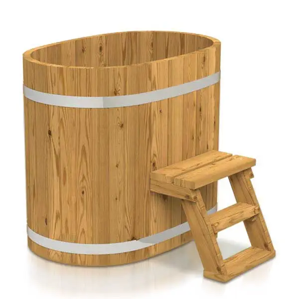 Holzbadefass Oval ohne Ofen mit Treppe einfach