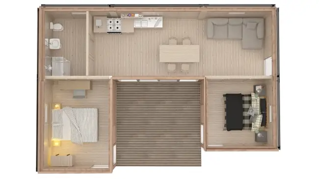 Tiny Haus 51qm U-Form Freigestellt Innenansicht