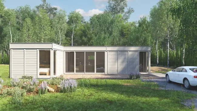 Tiny Haus 42qm L-Form Außenansicht