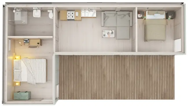 Tiny Haus 42qm L-Form Freigestellt Innenansicht